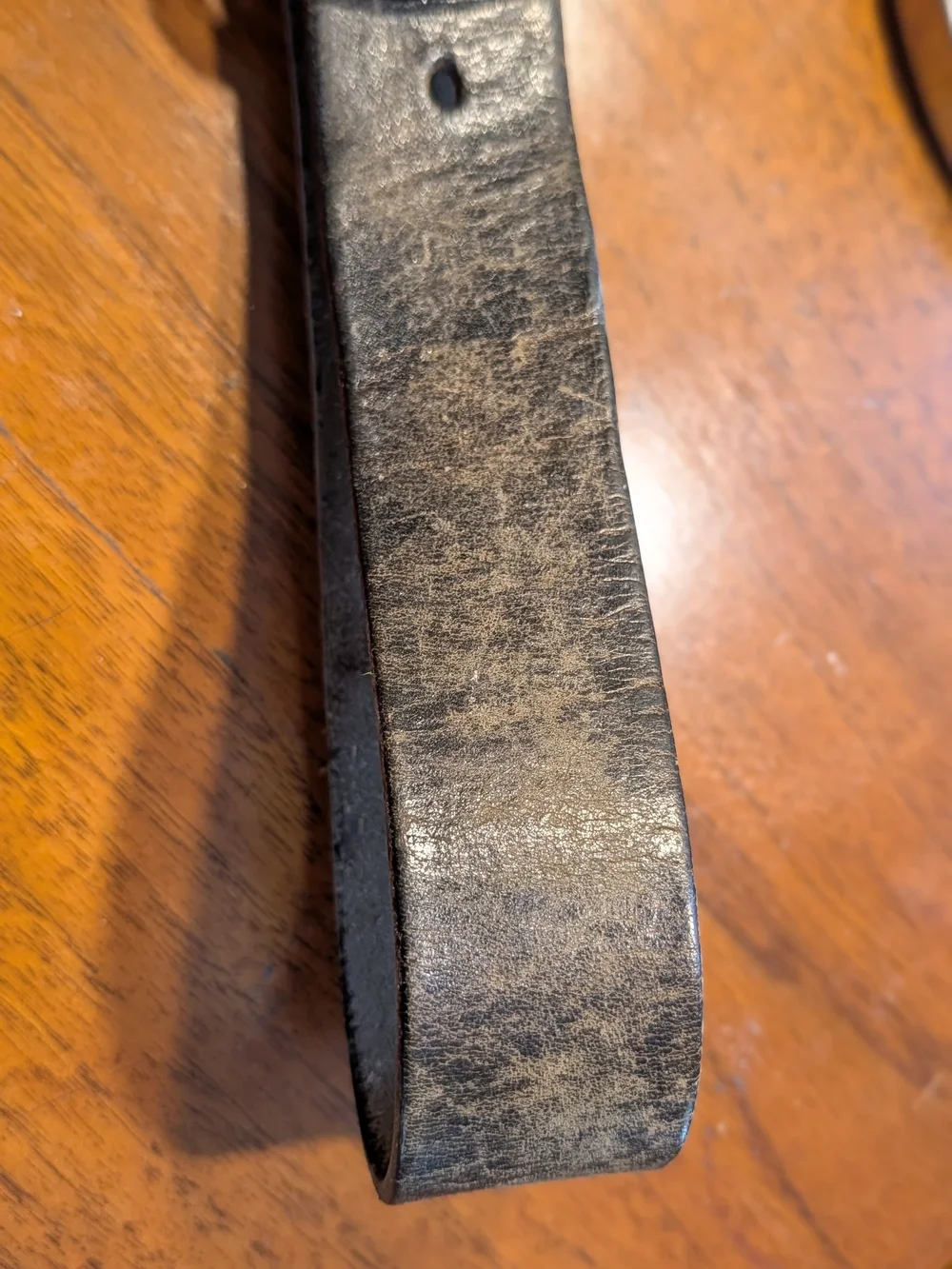 Beautiful Vintage Black Leather Belt with Silver Buckle Check out the patina!